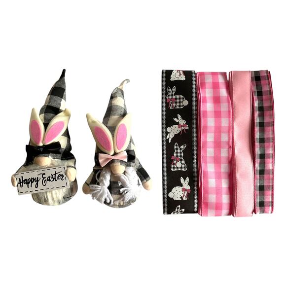 DIY Easter Bunny Gnome Wreath Making Kit, Spring Sign Ribbon Bundle Set - Picture 1 of 5